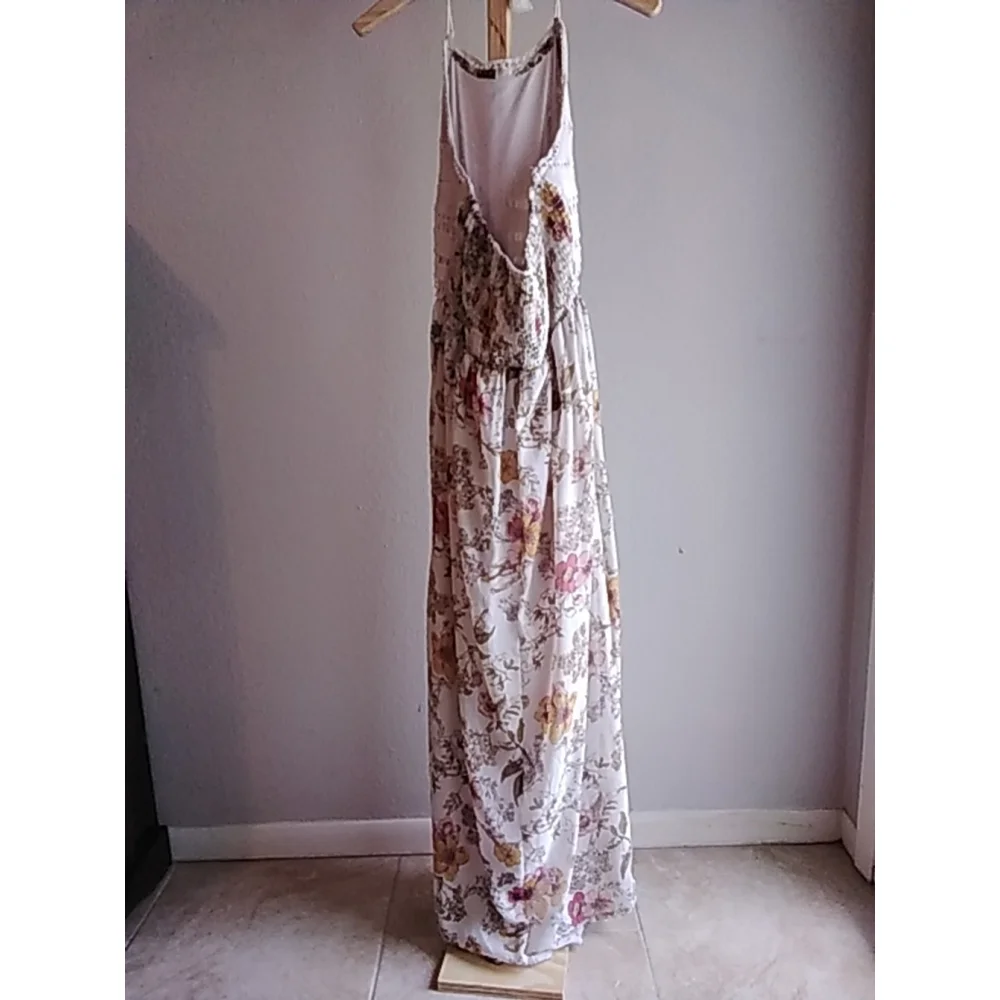 🌻 Taylor & Sage Maxi Dress Size L Crochet Floral Halter Colorful Pink Yellow - Picture 4 of 12